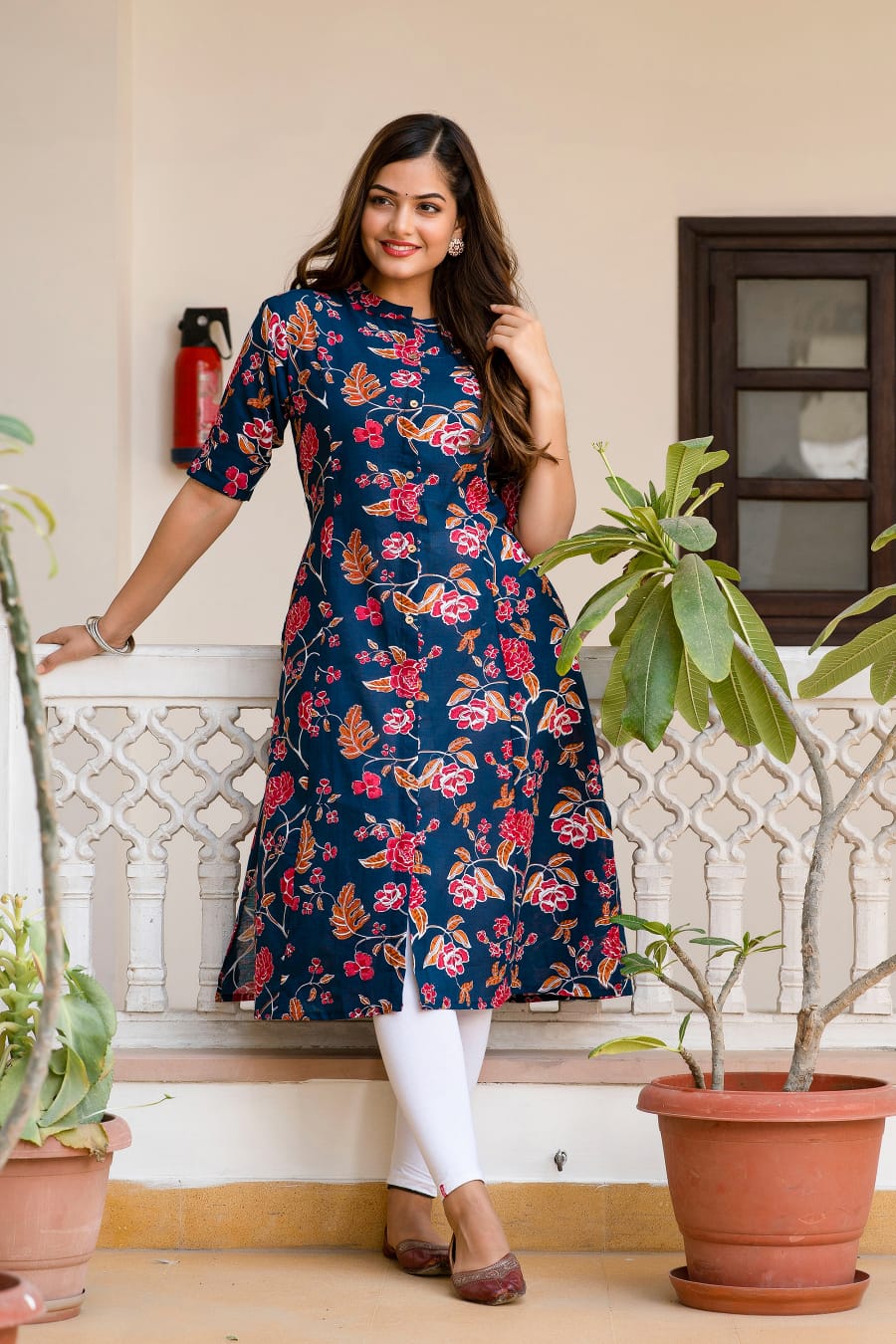 Buy Stylish Fancy Cotton Three-Quarter Sleeves Kurti For Women Online In  India At Discounted Prices